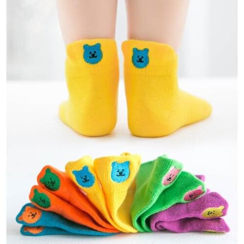 5 Pairs/Lot Spring Cotton Boy Girl Cartoon Cute Little Bear Embroider Breathable Candy Color Thin Child Low Tube Ankle Socks