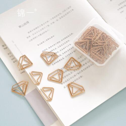 Stationery Dark Gold clip Diamond Paperclip Geometric Modeling Korean Bookmark Lovely Paper Clips Office Accessories Paperclips