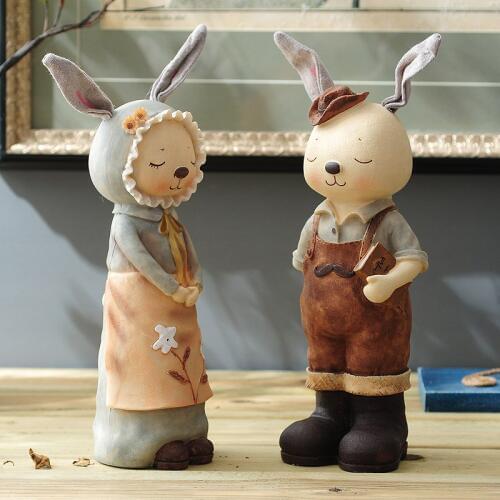 Kawaii Rabbit Resin Figurines Cute Rabbit Statues + Piggy Bank Ornaments Desk Decor Kids Gifts Home Decorative