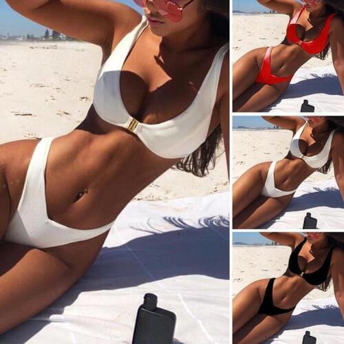 3 Colors Gold Buckle Bikini Split Swim Suit Women Swimwear 2 pieces Women Swimming Suit High Waist Bikini 2pcs Women Swimwear