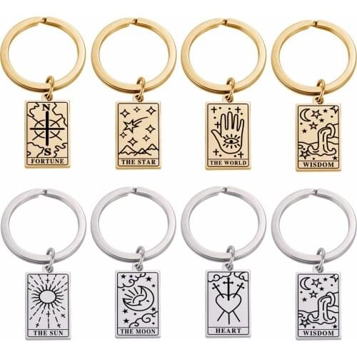 Tarot Cards Amulet Emblem Car Keychain Accessories Gadgets for Men Fortune Wisdom Strength Phone Charm Witch Keyring Key Holder