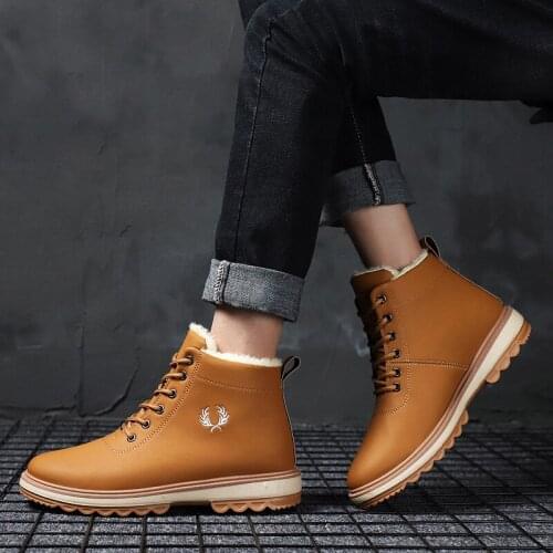 Winter New Martin Boots Mens Warm with Velvet High Cotton-padded Shoes Leather Boots Men Thick Snow Boots Ankle Boots Men