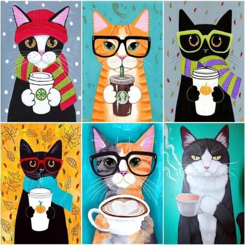 GATYZTORY Painting By Numbers Animals Scarf Cat Handpainted Kits Drawing Drink Canvas Pictures Home Decoration DIY Gift 40x50cm