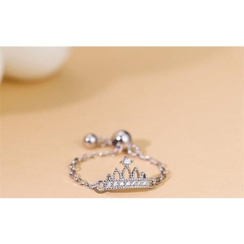 New Classic Crown Shape Adjustable Chain Ring Fashion Korean Women Jewelry Party Ring Finger Accessories