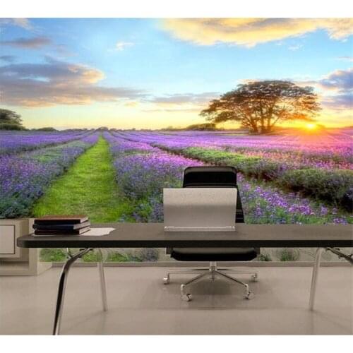 Beibehang custom wallpaper quality flash silver cloth living room TV sofa idyllic natural landscape lavender home decoration
