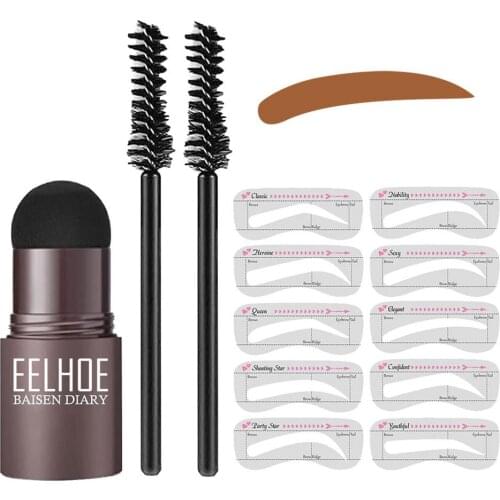 One Step Brow Stamp Shaping Eye Brow Kit Eyebrow Mold Set Makeup Powder Kit With 10 Reusable Eyebrow Stencils Eyebrow Brushes