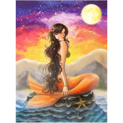 Full Square / Round 5D Diamond Painting Moonlight Mermaid Diamond Embroidery Cross Stitch 3D Mosaic Home Art Decoration FH1175