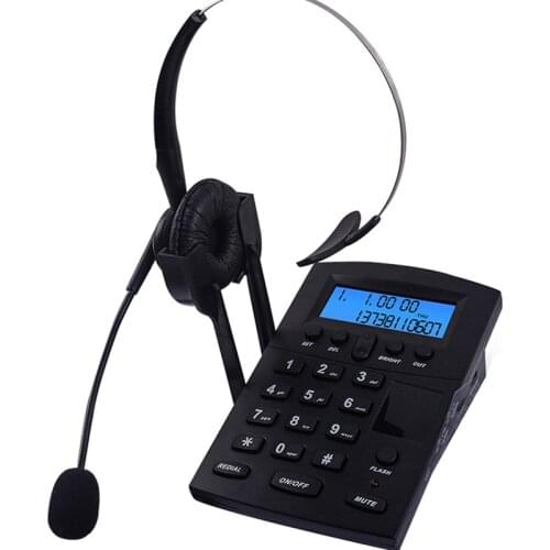 Corded Telephone Call Center Dialpad Headset Telephone with FSK and DTMF Caller ID & Redial, Adjustable LCD Brightness & Volume