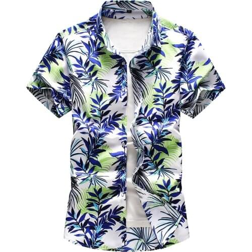 Plus Size 7XL Men Summer fashion Hawaiian vacation Party Short sleeve floral Printed leaves shirts man casual Beach shirt