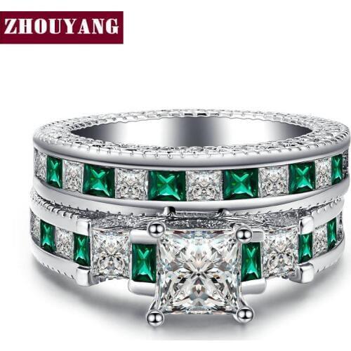 Luxurious Square-cut Cubic Zirconia Silver Color Fashion Jewelry Ring Sets For Women Party 3 Color Choices ZYR607 YG021 YG022