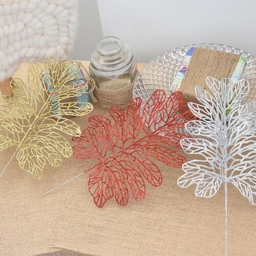 Christmas Decoration Plastic Simulation Glitter Hollow Flower Wedding Artificial Flowers New Year Decoration Artificial Leaves