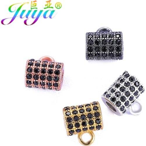 Needlework Charms Jewelry Findings Gold/Rose Gold Pave Zircon Metal Bails Beads For Handmade Beadwork Jewelry Making