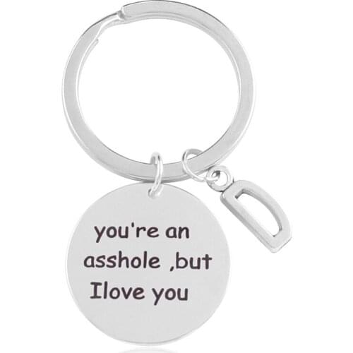 Silver White Metal Round Lettering About Love Keychain 26 Letters Couples Sending Tables to Each Other