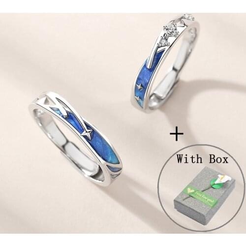 Silvology 925 Sterling Silver Meteor Shower Couple Rings Original Design Enamel Romantic Star Rings for Lovers Luxury Jewelry