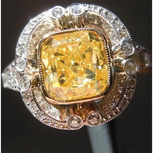 Unique Luxury Jewelry for Women Cushion Yellow Topaz CZ Diamond Wedding Band Wedding Ring Gift