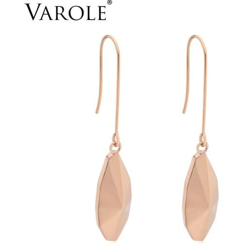 VAROLE Solid Geometric Drop Earring Rose Gold Color Earings Long Dangle Earrings For Women Fashion Jewelry Brincos