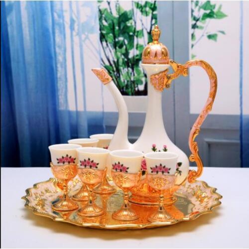 Creative metal frame ceramics wine set whisky decanter drink shaker wine gift for home decoration JJ100