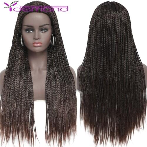 Y Demand Black Ombre-Brown Braided Wigs For Black Women Or Men Synthetic Wig Crochet Hair Braids With BOX 2021 New