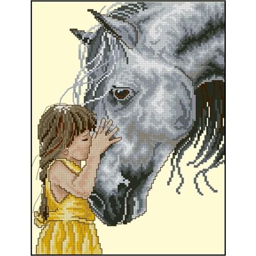 Gold Collection Lovely Counted Cross Stitch Kit Little Kisses Girl and Horse Kiss 04760
