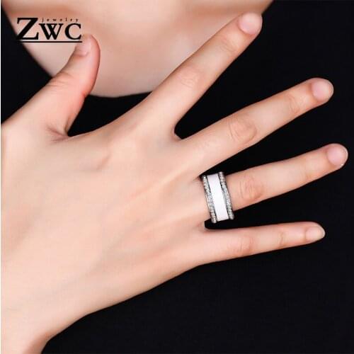 ZWC Fashion Hot Charm Crystal Wide Band Wedding Rings For Women Girls High Quality Luxury Ring Jewelry Gift Wholesale