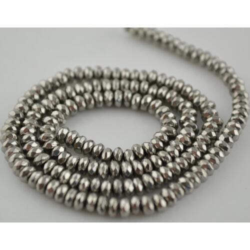 10pcs 2x4mm Faceted Roundel Hematite Beads 16 Inch Silver Color For DIY Materials