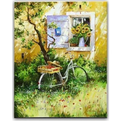 100% hand painted oil painting Home decoration high quality landscape knife painting pictures DM16062806