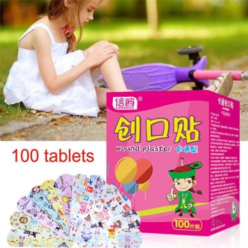 100Pcs Cute Cartoon Medical Patch Waterproof Wound Adhesive Bandages Dustproof Breathable First Band Aid Adhesive for Kids