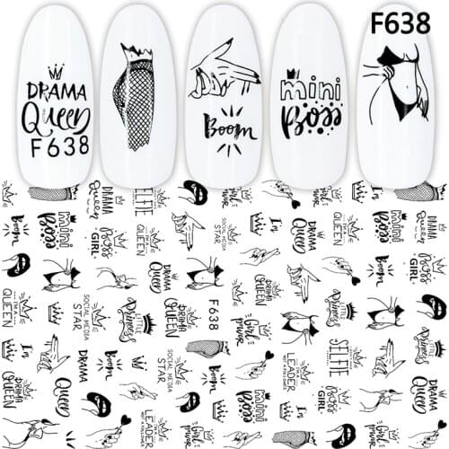 3D Nail Sticker Cool Letter queen Nail Art Decorations Foil Fashion Sexy Design Nails Accessories Fashion Manicure Stickers