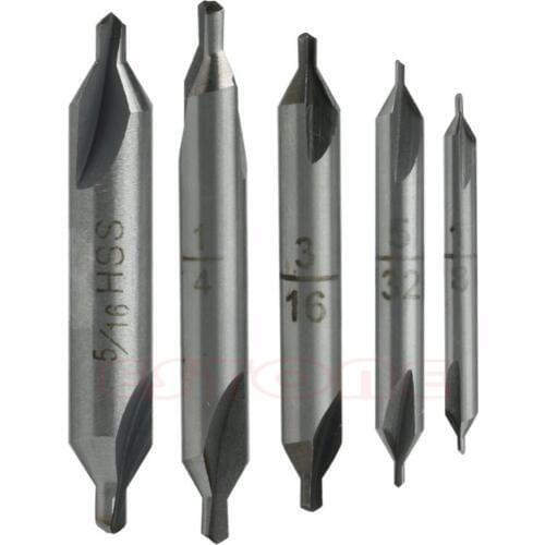 5 Pcs 60 Degree HSS Center Spotting Drill Bits Combined Countersink High Speed Tool L15