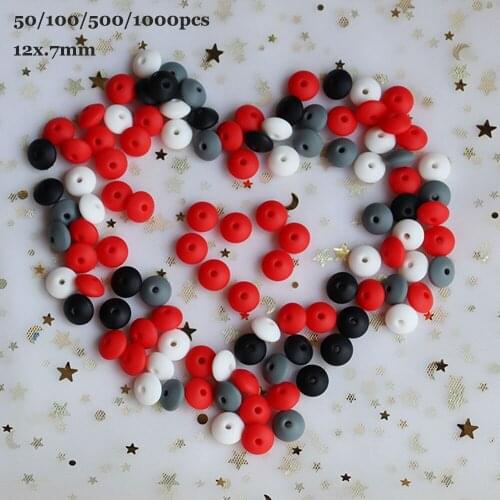 50/100/500/1000Pcs Lentil Silicone Beads 12mm Food Grade Rodent DIY Baby Teething Necklace Baby Teether Childrens Products