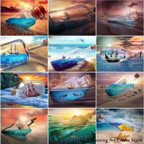 Full Square Round Drill Diamond Painting Beach Drifting Bottle 5D Rhinestones Embroidery Sunset Landscape Wall Art Picture Decor