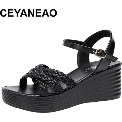 CEYANEAO7cm Big Size 32-43 Platform Wedges Sandals Summer Women 2021 All Match Daily High Heels Sandals Women for Office