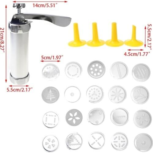 Cookie Press，Cookie Press Gun Kit, DIY Biscuit maker and Churro Maker with 20 Decorative Stencil Discs and 4 Icing Tips