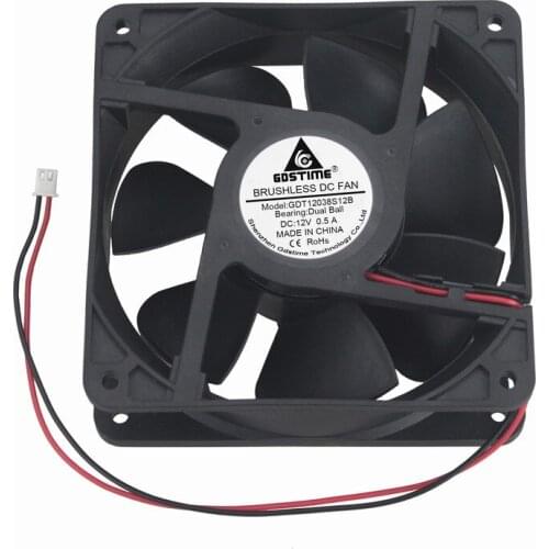 Gdstime 5 Pcs 120mm*120mm*38mm 12 Volts Ball Bearing DC Motor Brushless Cooling Fan 12V 120mm x 38mm 12038B Two-Wire 2Pin 0.5A