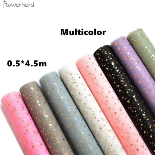Hot Stamping Star and Moon Yarn Packing Flower Net Yarn Ribbons Rose Flower Packing Bouquet Gauze Net Floral Flower Shop
