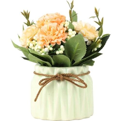 Simulation Bouquet Flower Balls Artificial Bonsai Nordic Silk Highquality Decor Ceramics+silk Cloth With Small Ceramic Vase
