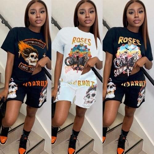 Adogirl Summer Cartoon Letter Print Tracksuit Short Sleeve T-shirt And Shorts 2 Piece Set Casual Jogger Streetwear Outfits