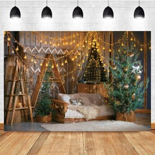 Laeacco Christmas Wooden House Light Sofa Carpet Photo Photography Background Photographic Photography Backdrop For Photo Studio