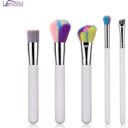 Lemoda Makeup Brushes Set 5pcs Foundation Eyeshadow Powder Wood Handle Cosmetic Eyebrow Colorful Bristles Beauty Tool