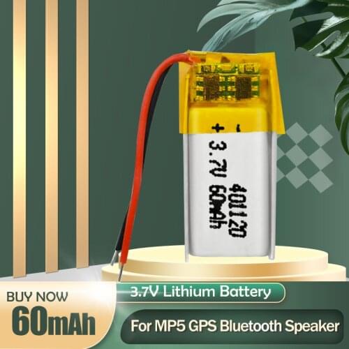 401120 3.7V 60mAh Lithium Polymer Lipo Rechargeable Battery For MP3 MP4 GPS Bluetooth Headset Selfie Stick Smart Watch Bracelet