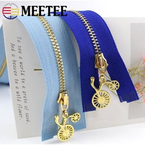 Meetee 2/5pc 3# 40/50/60/70cm Gold Metal Zipper Open-end DIY Bag Purse Pocket Clothes Zip Accessories Zippers for Sewing ZA041