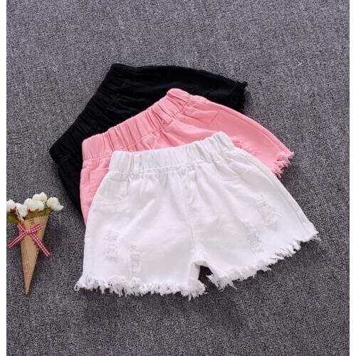 2-16Year Girls Cute Shorts Denim Baby Hole Jeans Short Pants Fashion Summer Tassel Lace Kid Trousers Children Hot Shorts Clothes
