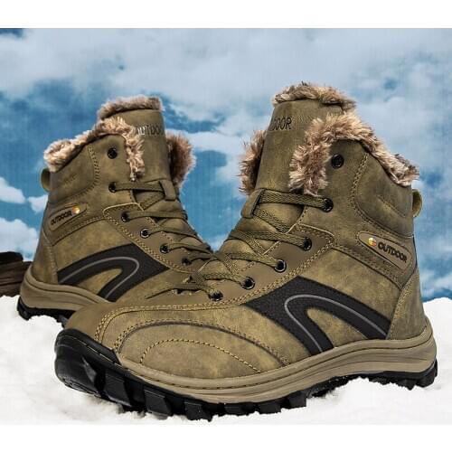 Men Winter Warm Plush Ankle Split Leather Snow Boots Male Outdoor Sneakers Casual Work Mountain Oxford Shoe Big Size 48 Footwear