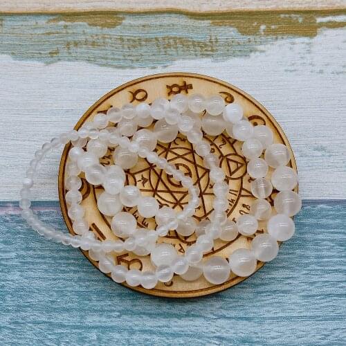 4-10mm Plaster Smooth Beads DIY Bracelet Stone Round White Quartz Natural Crystal Stone Beads for Bracelet Jewelry Making