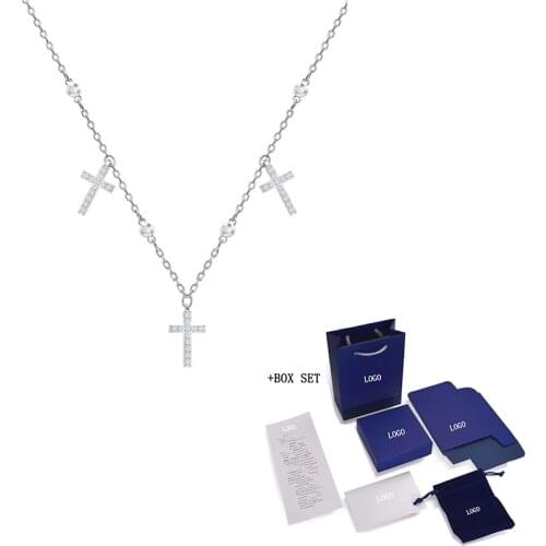 2020 Fashion SWA New Mini Cross Necklace Platinum Charming Cross Beautifully Decorated Womens Luxury B Romantic Jewelry Gi