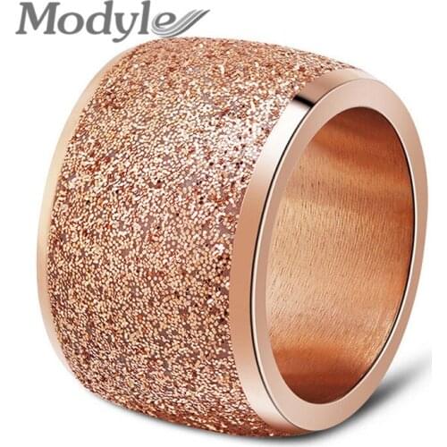 Modyle 2021 New Fashion Gold Silver Color Stainless Steel Rings for Woman Frosting Surface Big Round Wedding Band Female Jewelry