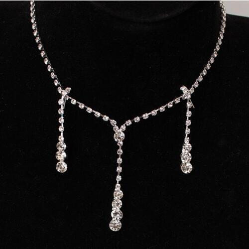 New Sale Simple Silver Color Crystal Bride Jewelry Set Fashion Rhinestone Necklace Earrings Wedding Jewelry Sets Cheap Price