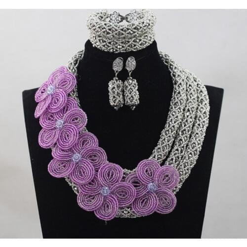 New Grey African Crystal Beads Balls Jewelry Set Costume Necklace Earrings Jewelry Sets for Party QW961