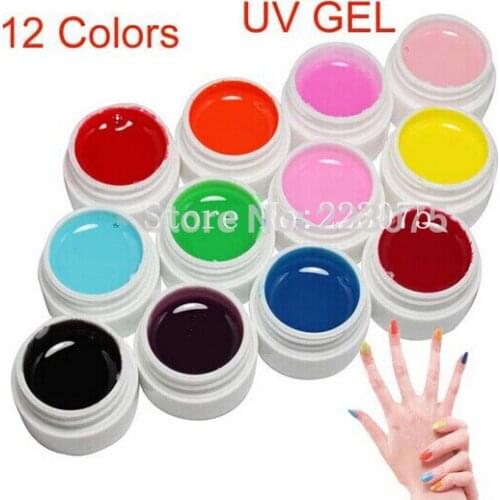 New DIY 12 Pcs Mix Pure Solid Color UV Builder Gel Set for Nail Art False French Tips