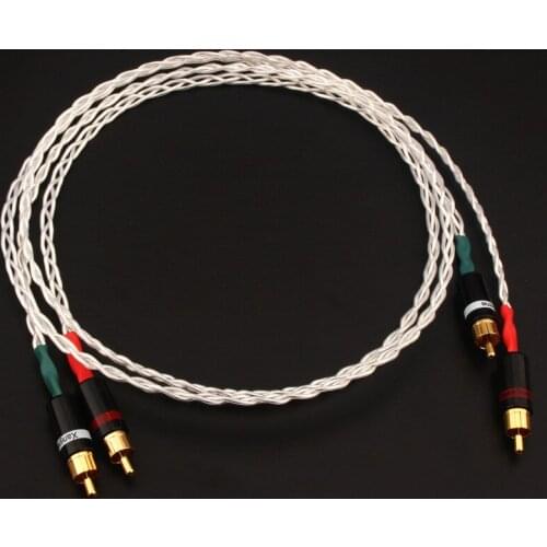 Pair 8AG Single Crystal Silver HiFi Audio RCA Interconnect Cable with Gold Plated Plug for Amplifier CD Player